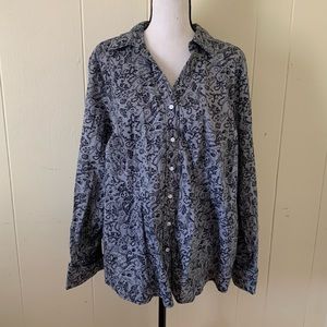 Tommy Hilfiger Classic Black White Lace Paisley Button Down Top Size 22 Plus